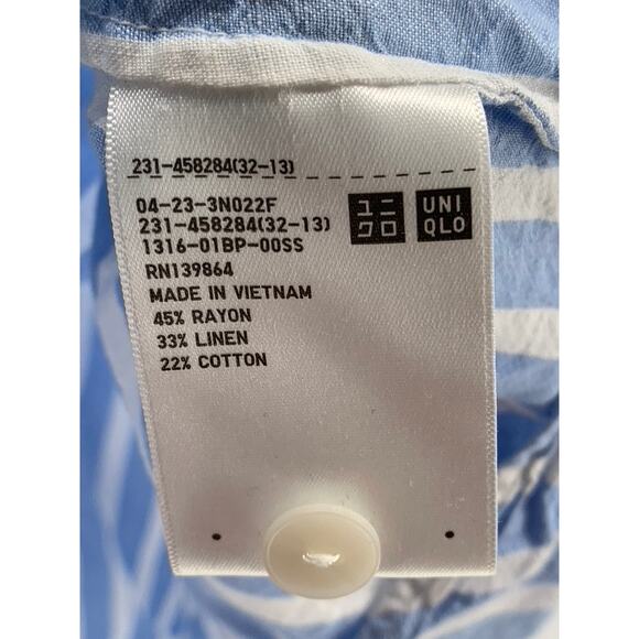 UNIQLO Women's Blue-White Striped Linen-Blend Button-Up Open-Collar Top SZ XL - Picture 10 of 10